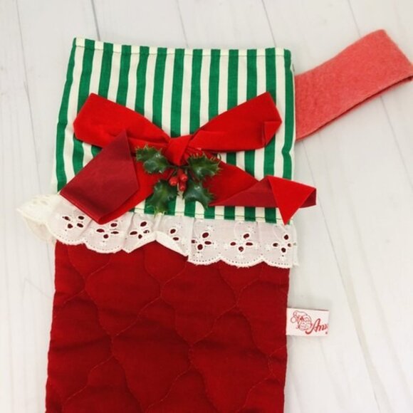 19" Christmas Stocking Annalee Mobilitee Mouse Red Quilted Green White - Picture 9 of 16